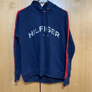 Tommy Hilfiger Navy Hoodie with Red Stripe on sleeves